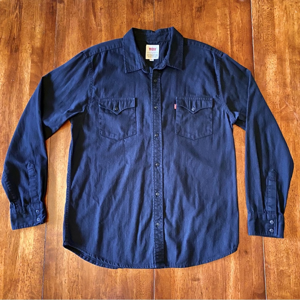 Levis Black Long Sleeve Button-Up Western Shirt, Size Large